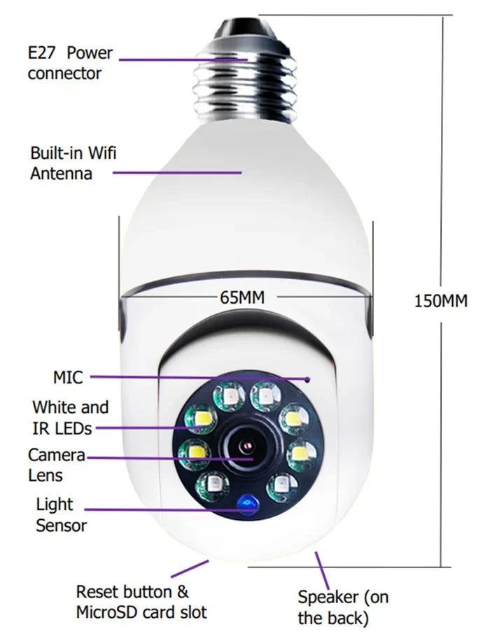 WIRELESS WIFI LIGHT BULB CAMERA SECURITY CAMERA