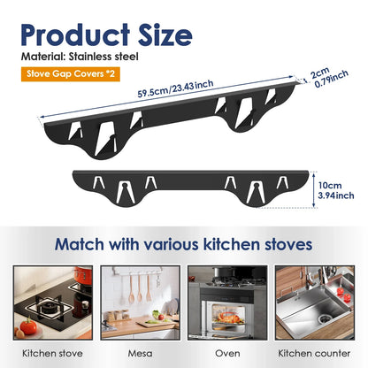 2Pcs Stainless Steel Stove Gap Cover Heat Resistant Kitchen Oven Gap Filler