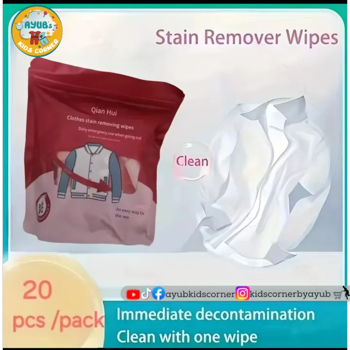 Portable Clothes Stain Remover Wet Wipes (PACK OF 20Pcs)