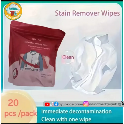 Portable Clothes Stain Remover Wet Wipes (PACK OF 20Pcs)
