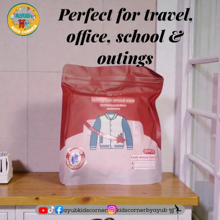 Portable Clothes Stain Remover Wet Wipes (PACK OF 20Pcs)