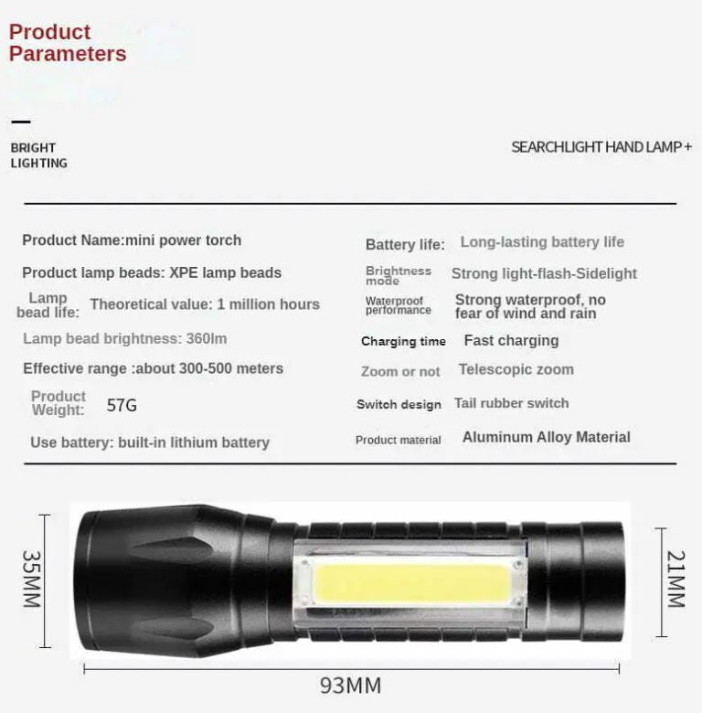 High Power Flashlight, 350 Lumen High Brightness LED Flashlight